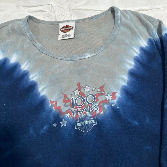 Harley-davidson Women's Blue and Navy T-shirt - Picture 2 of 8